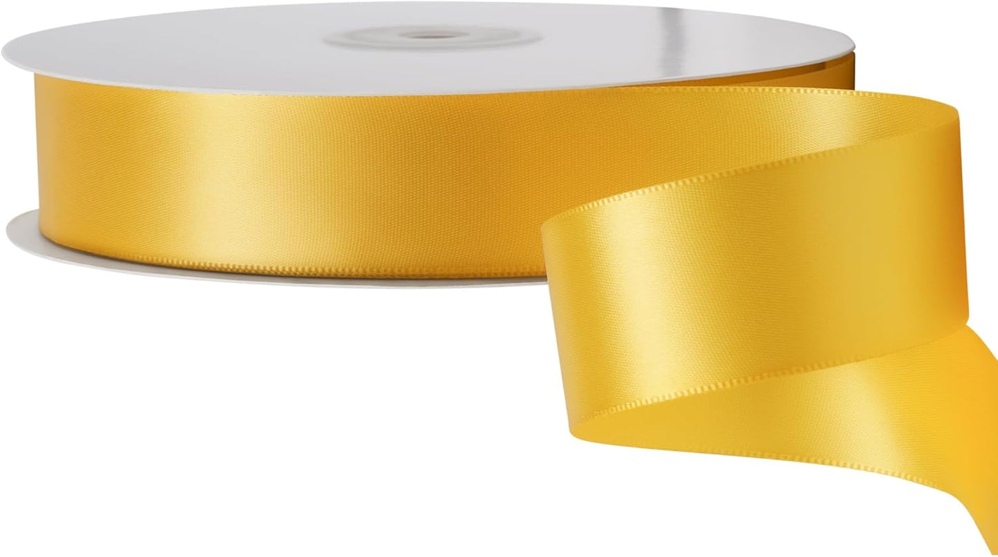 LIUYAXI Yellow Stain Ribbon, 1" X Continuous 50 Yards, Double Faced Fabric Ribbon Perfect for Gift Wrapping Wedding Birthday Party Chair Sash Christmas Hair Floral Craft Sewing