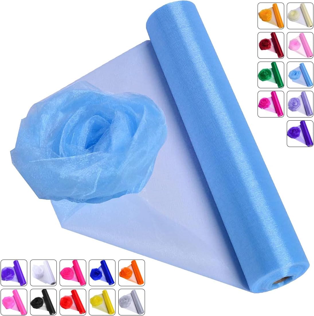 Crystal Organza Fabric Tulle - 16" by 50 Yards Sheer Fabric for Wedding Party Decoration Bridal Shower Tutu Roll Netting Spool Ribbon Wrapping (Light Blue)