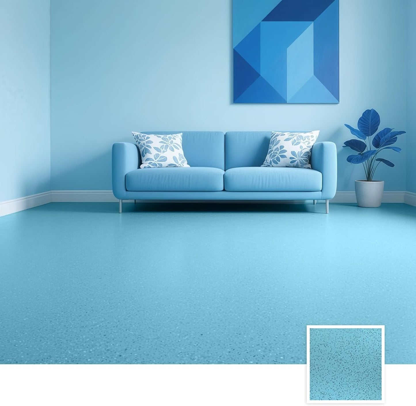 Epoxy Colored Sand Floor Paint, Epoxy Floor Paint High Gloss Marble Effect Coating for Indoor and Outdoor, Wear-resistant and non-slip Self-leveling Coating Blue 35OZ(1KG)