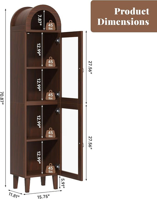 71" Tall Arched Cabinet with Acrylic Door, Modern Curio Arched Bookcase with - Image 2