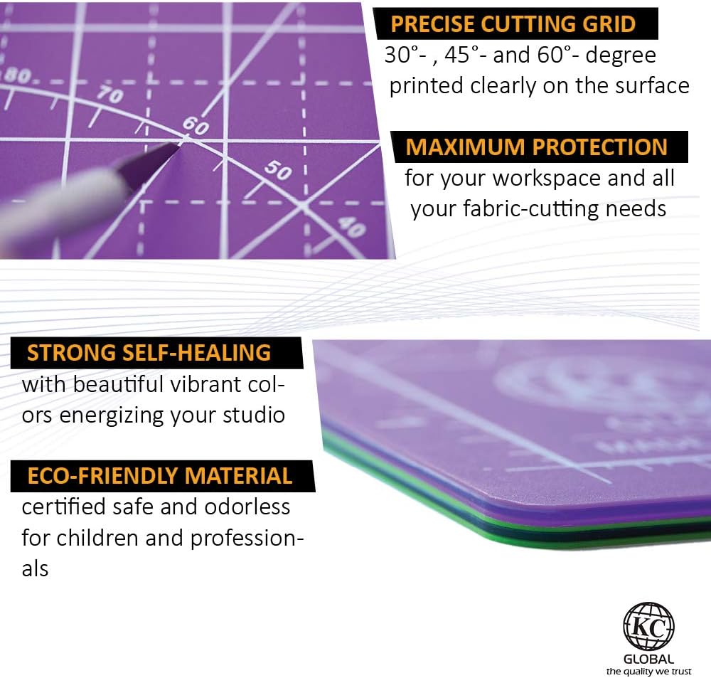 KC GLOBAL A4 (13"x9") Professional Grade Self-Healing Cutting Mat (Purple) - Odor-Free, Double-Sided, Eco-Friendly, Non-Slip, Premium Desk mat for DIY, Crafting, Model Building and Art Projects