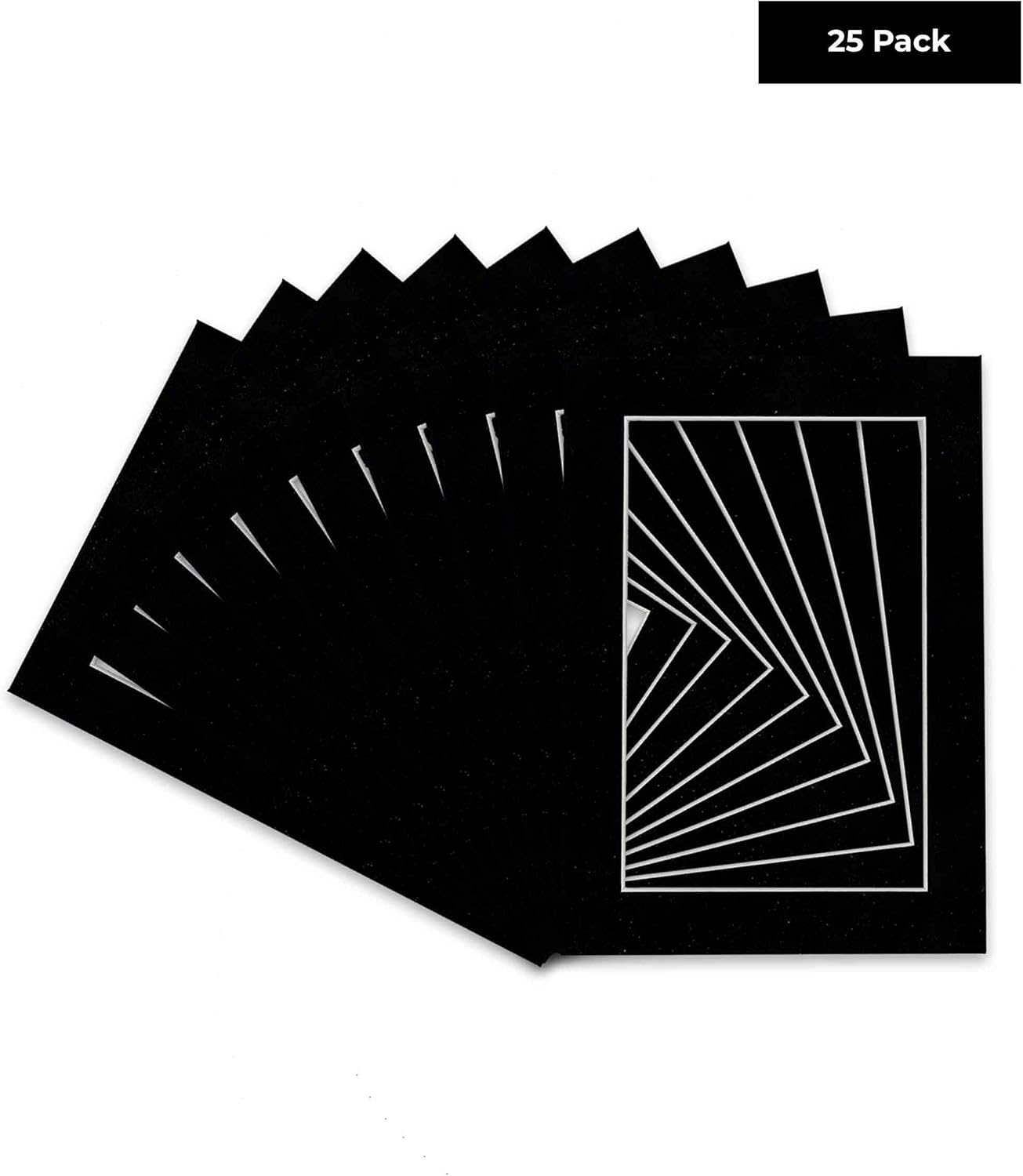 Pack of 25 Acid Free 11x14 Mats Bevel Cut for 8.5x11 Photos - Black Suede Precut Matboards With Backing Boards and Clear Photo Mat Bags For Pictures, Photos, Framing - 4-ply Thickness