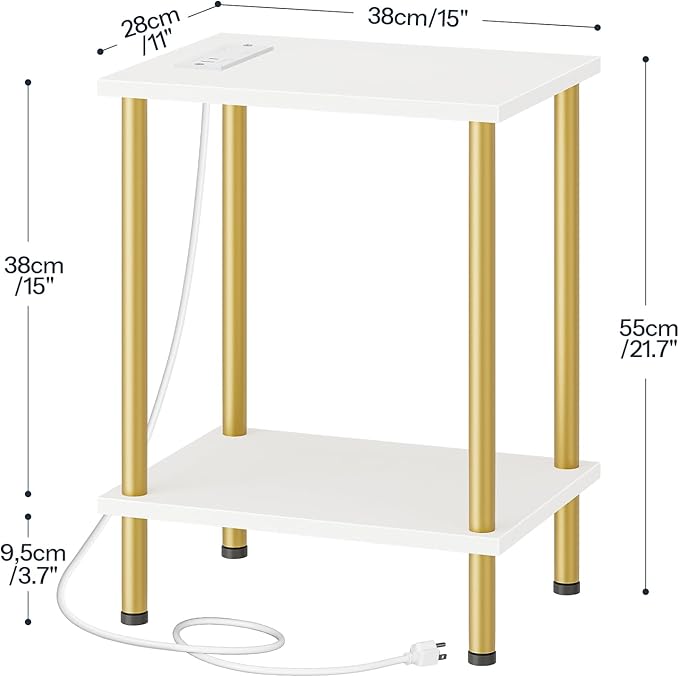 HOOBRO Side Table with Charging Station, Nightstand with 2-Layer Storage Shelves - Image 3