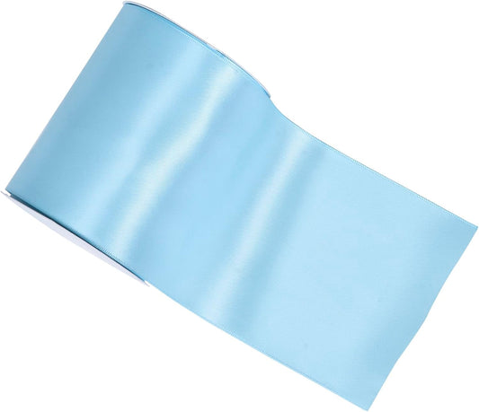 YAMA Light Blue Double Faced Satin Ribbon, 4 Inch 5 Yards, Great for Crafts Bows Flower Bouquet Wedding Home Decor Gift Wrapping