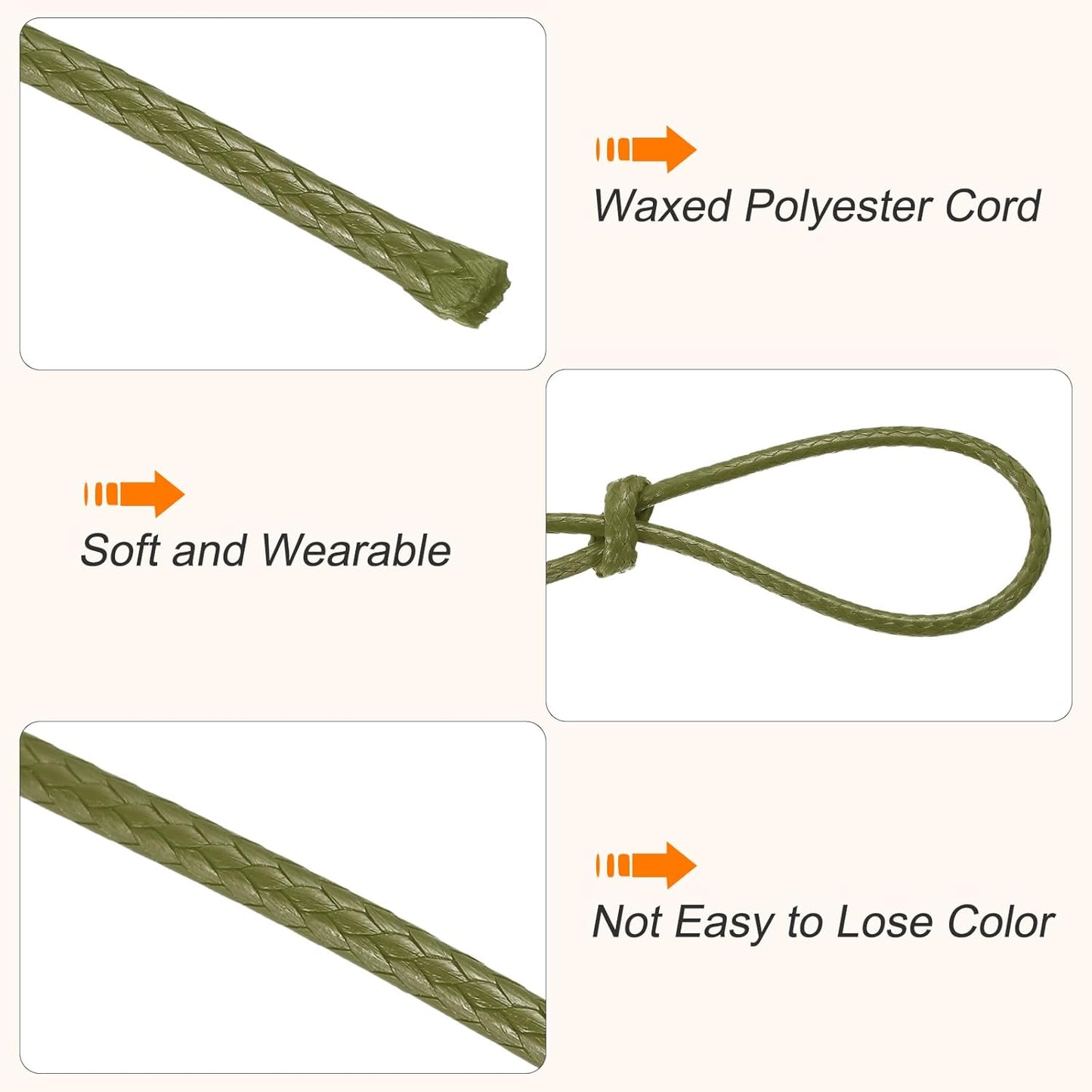 MECCANIXITY Waxed Cord 1.5mm Waxed Thread 87 Yard Wax String Leather Cord for Bracelet Making, Necklaces, Beading, Jewelry Making and DIY Crafts(Army Green)