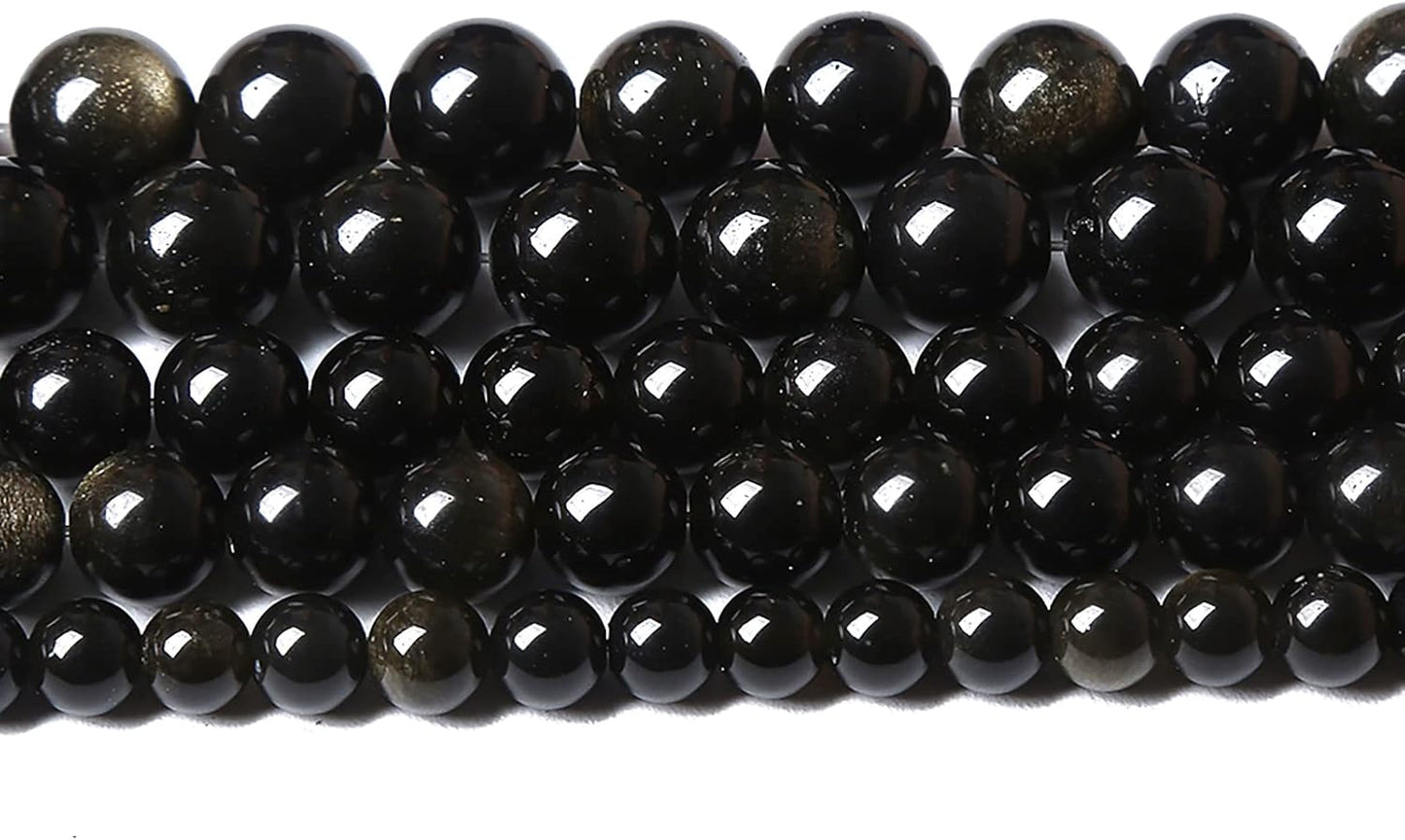 AAA Natural Gold Obsidian Gemstone Beads Energy Healing Power Stones Round Loose Beads for Jewelry Making, DIY Bracelet Necklace 8mm 46pcs