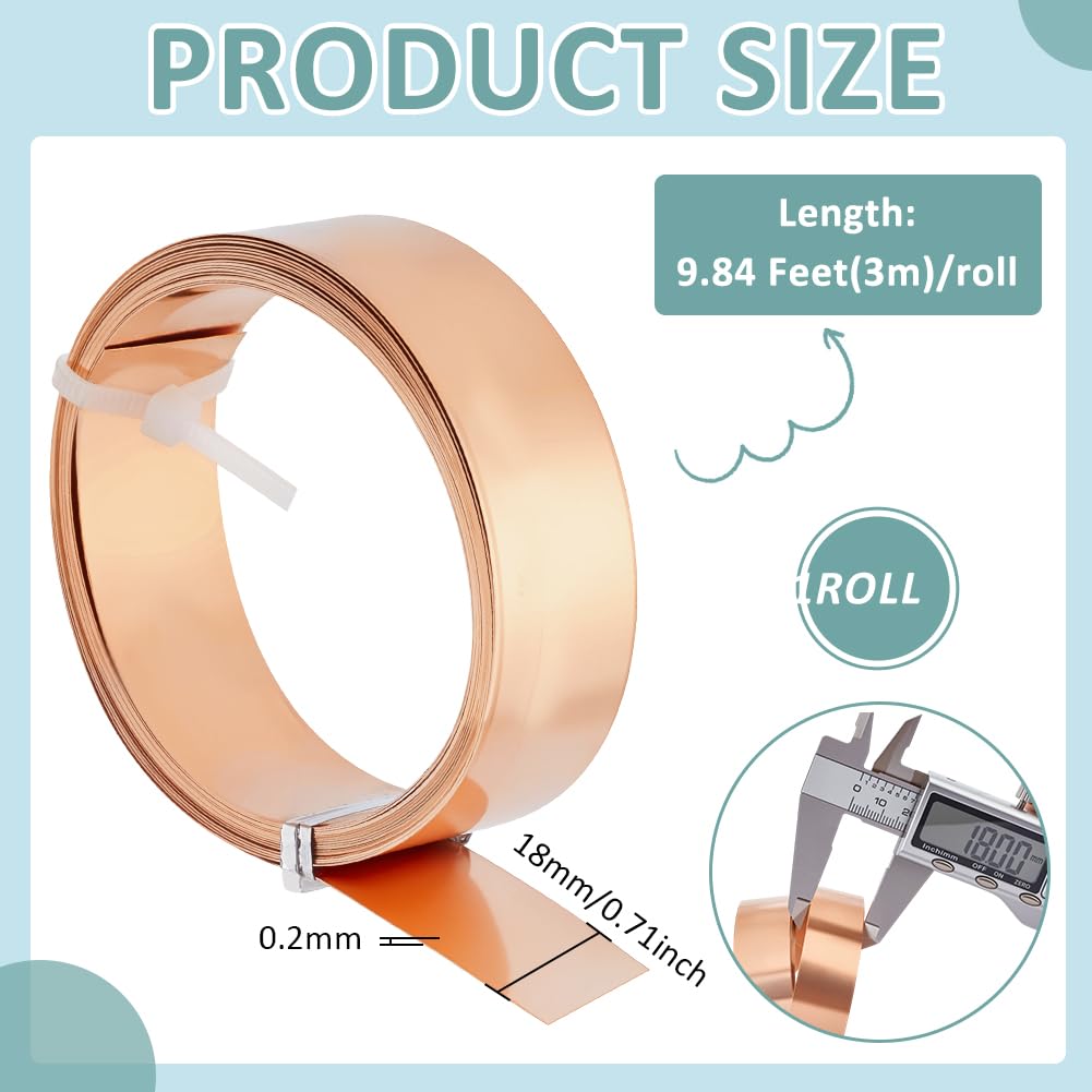 BENECREAT 9.84 Feet 32Gauge Flat Pure Copper Wire, 18mm Wide Flat Bezel Wire Tarnish Resistant Jewelry Wire for DIY Jewelry Craft Making