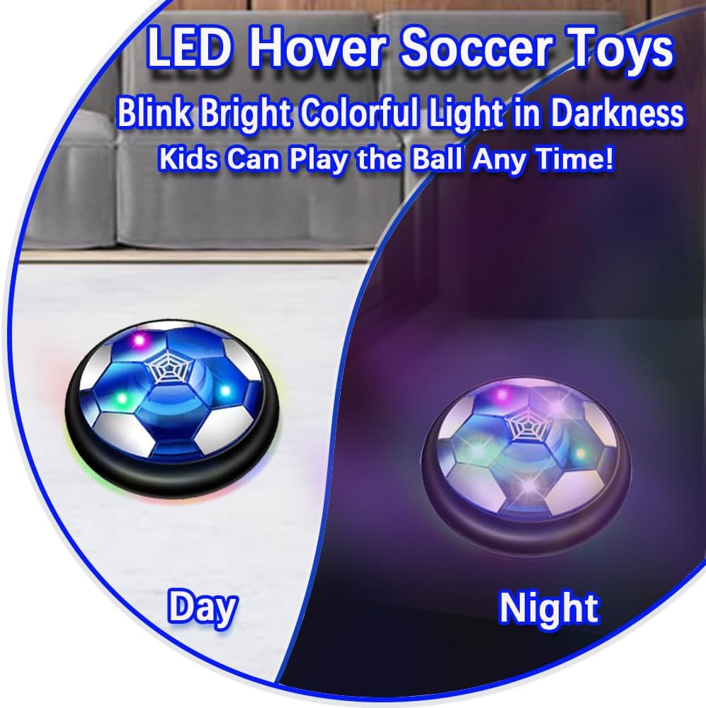 VNVDFLM Hover Soccer Ball Toys for Boys Girls,Rechargeable Floating Soccer Ball with Led Lights and Foam Cushion,Indoor Air Football Game Perfect Birthday for Kids Age 3-9（Black）