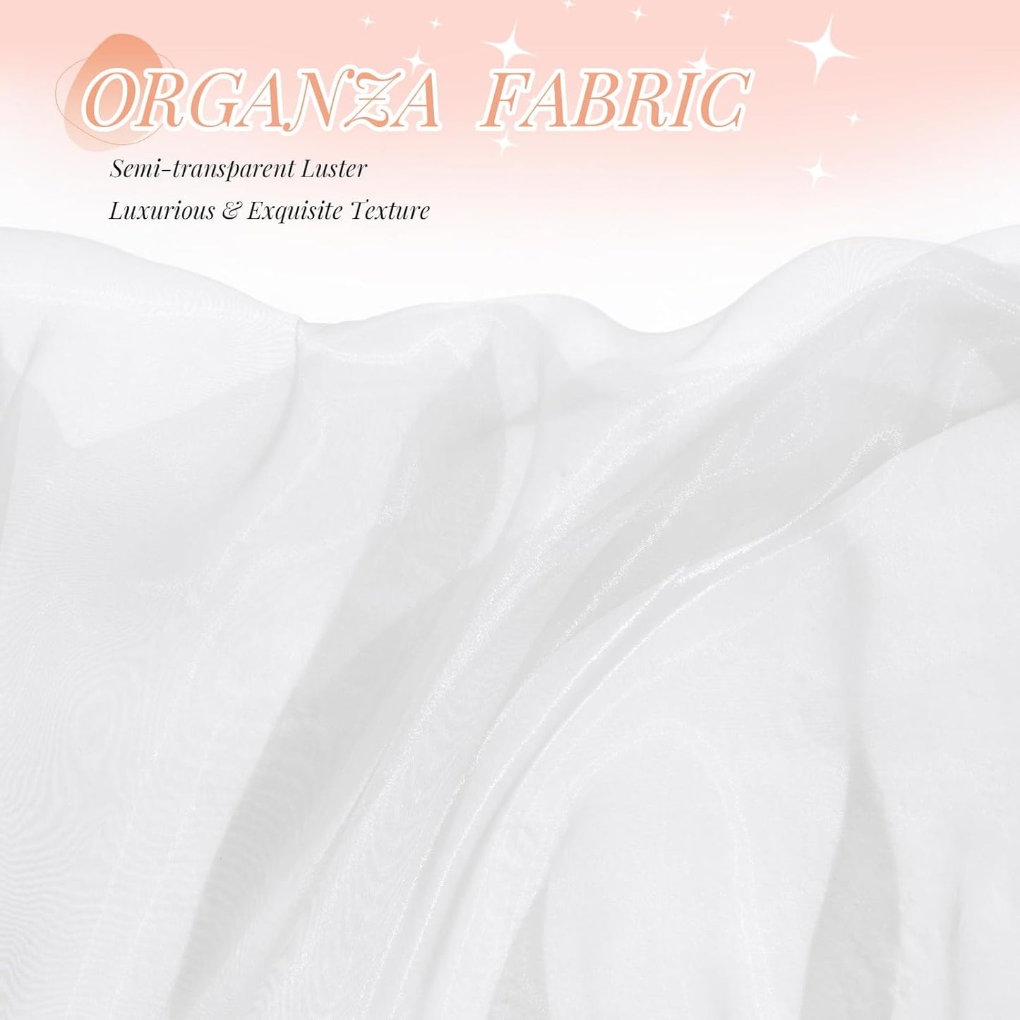 P Pothuiny Sheer Organza Fabric by The Yard, 3 Yards x 60 Inch Wide Bridal White Organza Tulle Fabric Roll Shiny Gauze Fashion Dress Sewing Craft for Wedding Party Decorations Backdrop