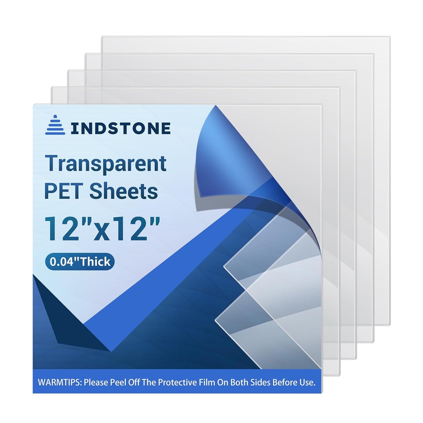 5 Pack 12”x12” x0.04” Clear PET/Plexiglass Sheet, INDSTONE Transparent Flexible Plastic Sheet 12x12, Clear Plastic Sheet for Crafts, Picture Frames, Painting, Sign Blank