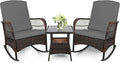 LEVELEVE 3 pcs Rocking Bistro Set Conversation Chairs PE Wicker Outdoor Rocking by Enjoyyourlife