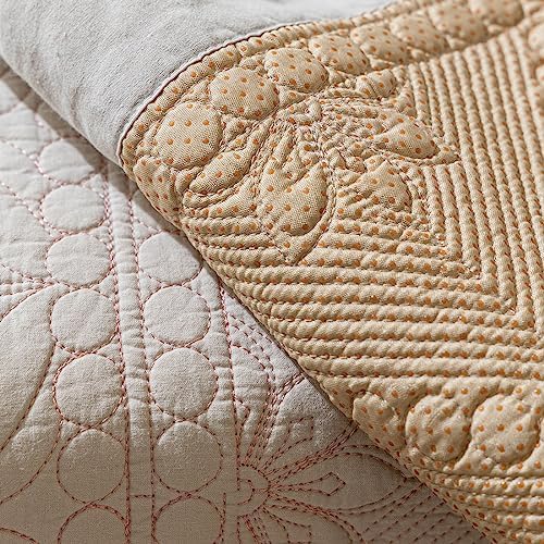 vctops Farmhouse 100% Cotton Quilted Couch Cover Floral Embroidered Sofa Cover - Image 6