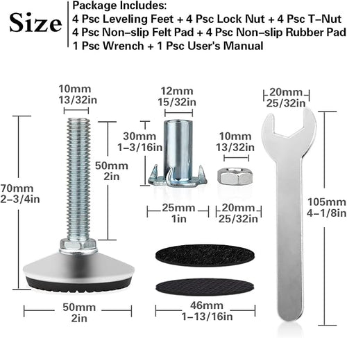 4 Set M10 Adjustable Leveling Feet, Heavy Duty Height Adjuster Furniture - Image 2