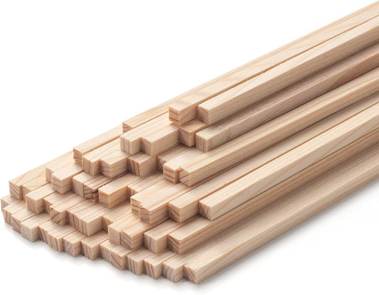 3/16" x 12" Square Wooden Dowel Rods Wood Dowels for Crafting, 50PCS Small Unfinished Wood Craft Sticks Hardwood Sticks Wooden Strips for Arts and DIYers, DIY Projects, Models Making, Woodworking