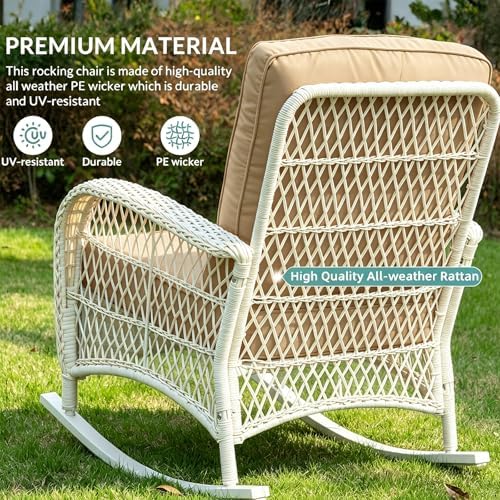 MEETWARM Outdoor Wicker Rocking Chairs Set of 2, Rattan Patio Rocker Chairs - Image 3