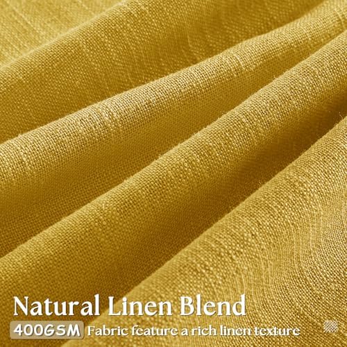 Mustard Yellow Pleated Semi Sheer Linen Curtains 96 Inches Long 2 Panel Set - Image 3
