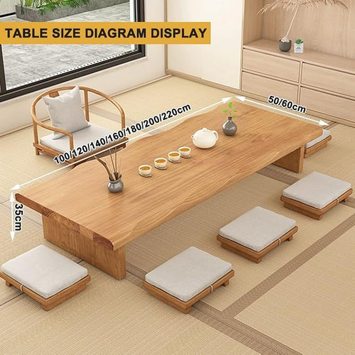 220cm Japanese Floor Table -Vintage Solid Wooden Tatami Table, Low Rectangular - Image 2