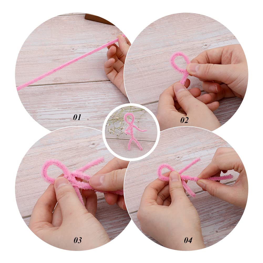 60 Pieces Pink Pipe Cleaners, Christmas Craft Pipe Cleaners,Pipe Cleaners Chenille Stem,Pipe Cleaners Bulk,Art Pipe Cleaners for Creative Home Decoration Supplies Arts and Crafts Project