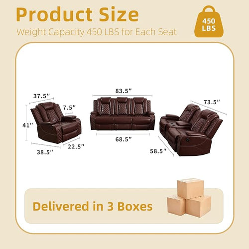 3-Piece Leather Power Recliner Sofa Set - Image 2