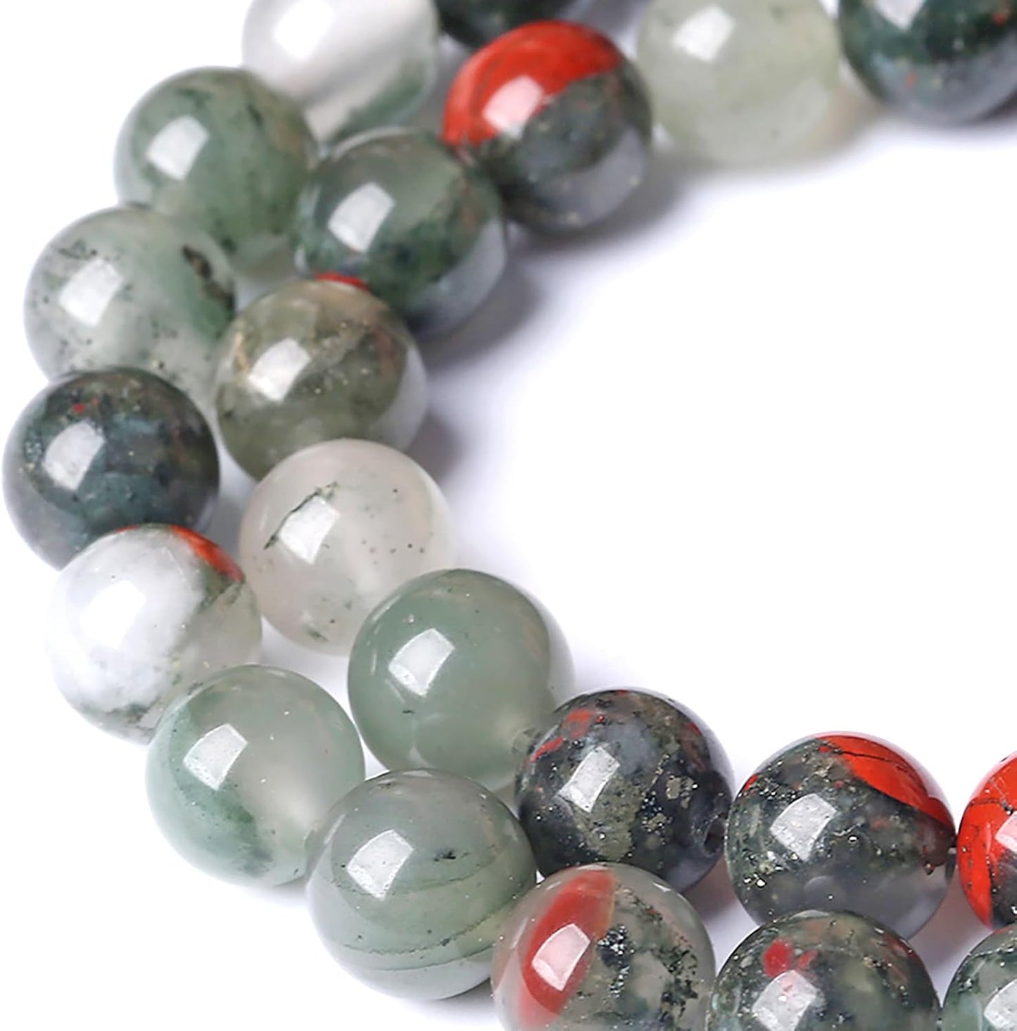 8MM Natural African Bloodstone Gemstone Round Beads Loose Spacer Stone Beads for Jewelry Making 90pcs 2 Strands 32"