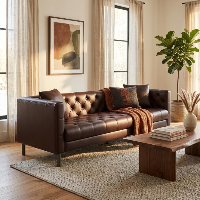 GarveeHome Leather Couch for Living Room, Dark Brown by GarveeHome