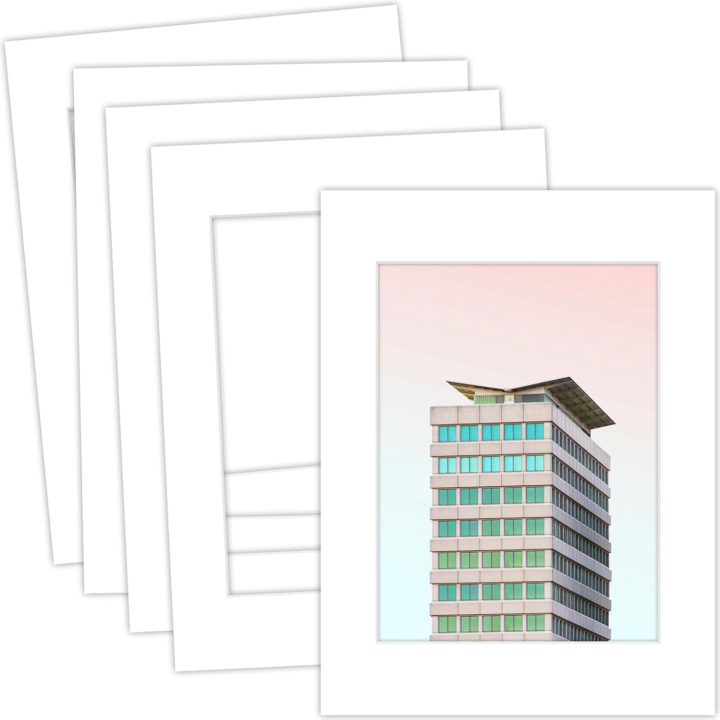 MBC Mat Board Center, 5 Pack 12x16 for 9x12 White Picture Mats Frame Mattes, Bevel Cut, Acid Free, 4-ply Thickness