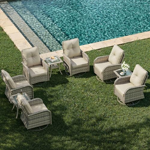 9-Piece Patio Rocking Swivel Chair Outdoor Wicker Rattan Bistro Set by MuphyersPatioFurniture