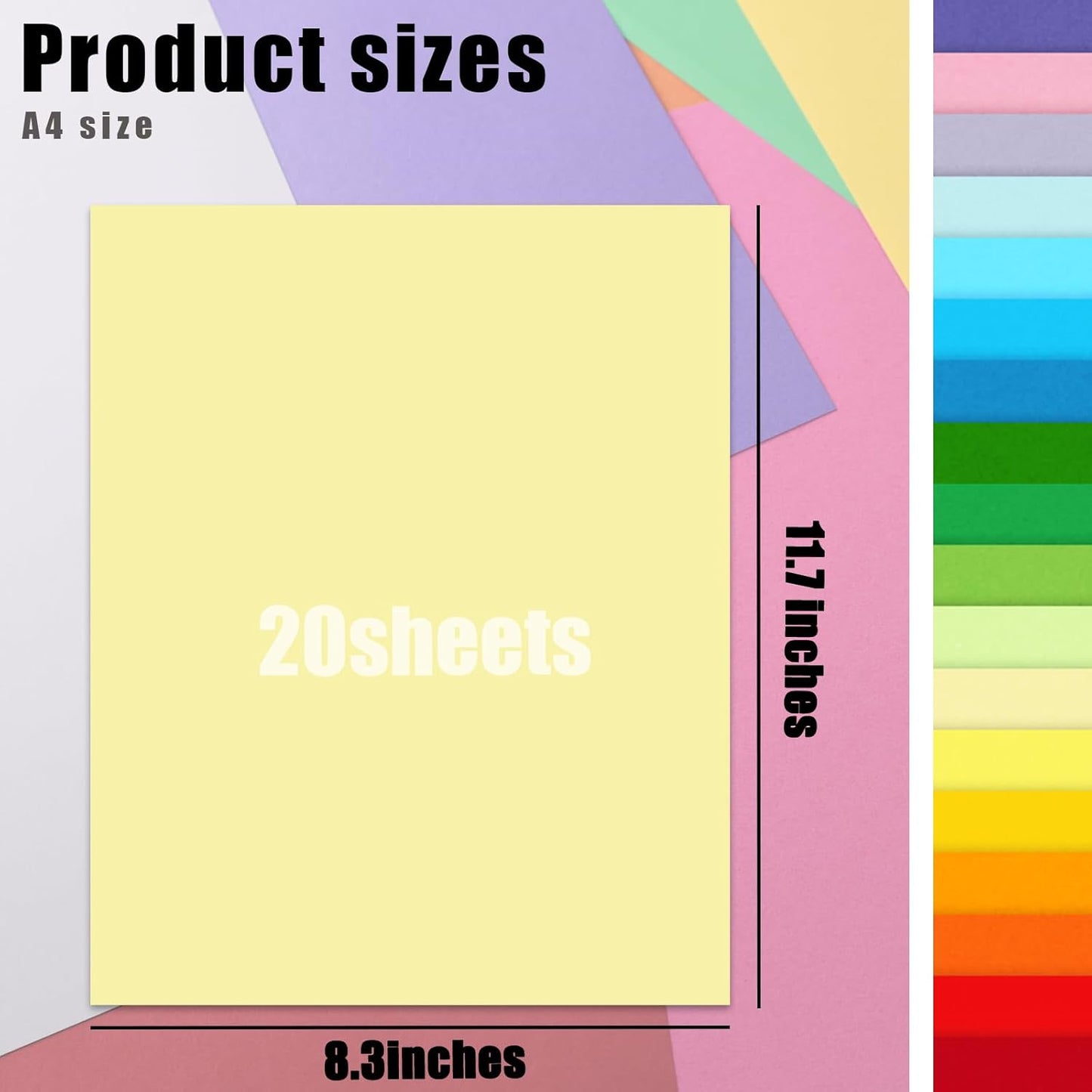 KOOGEL 20PCS Colored Paper, Including 10 Sheets 120gsm Construction paper & 10 Sheets 250gsm Assorted Color Cardstock, for Kids DIY Crafts, School Teaching Supplies