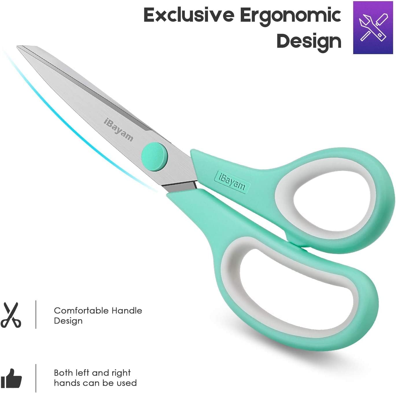 8 '' Multipurpose Heavy Duty Scissors Bulk 36-Pack, 2.5mm Thickness Ultra Sharp Blade Shears with Comfort-Grip Handles for Household School Office Supplies, Right/Left Hand Tools
