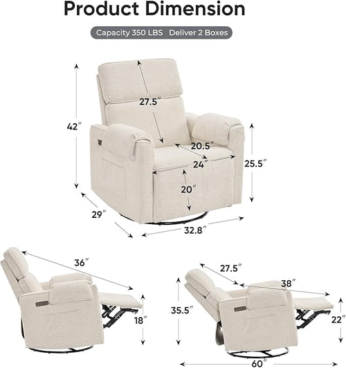 24" Extra Wide Swivel Rocker Recliner Chair - Image 2