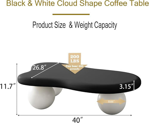 40” Cloud Coffee Table with 3 Ball Legs, Modern Irregular Center Table - Image 2
