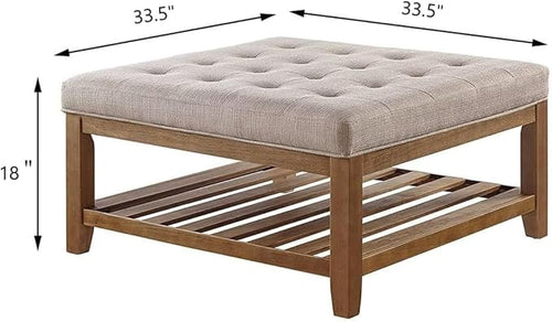 24KF Large Square Upholstered Tufted Linen Ottoman Coffee Table, Large Footrest - Image 2