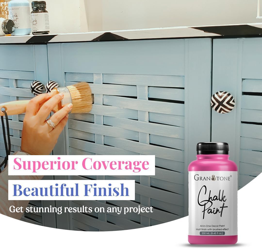 GRANOTONE Chalk Paint for Furniture | Matt-Finish Water-Based Acrylic Paint for Wood, Walls, Metal, Glass, Paper, Fabric Canvas | Maximum Coverage Chalk Paint for Kids & Adults, 120 Ml (GREECE BLUE)
