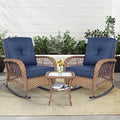 MEETWARM 3 Pieces Outdoor Wicker Rocking Chair Set, Rattan Patio Rocker Chairs by MEETWARM