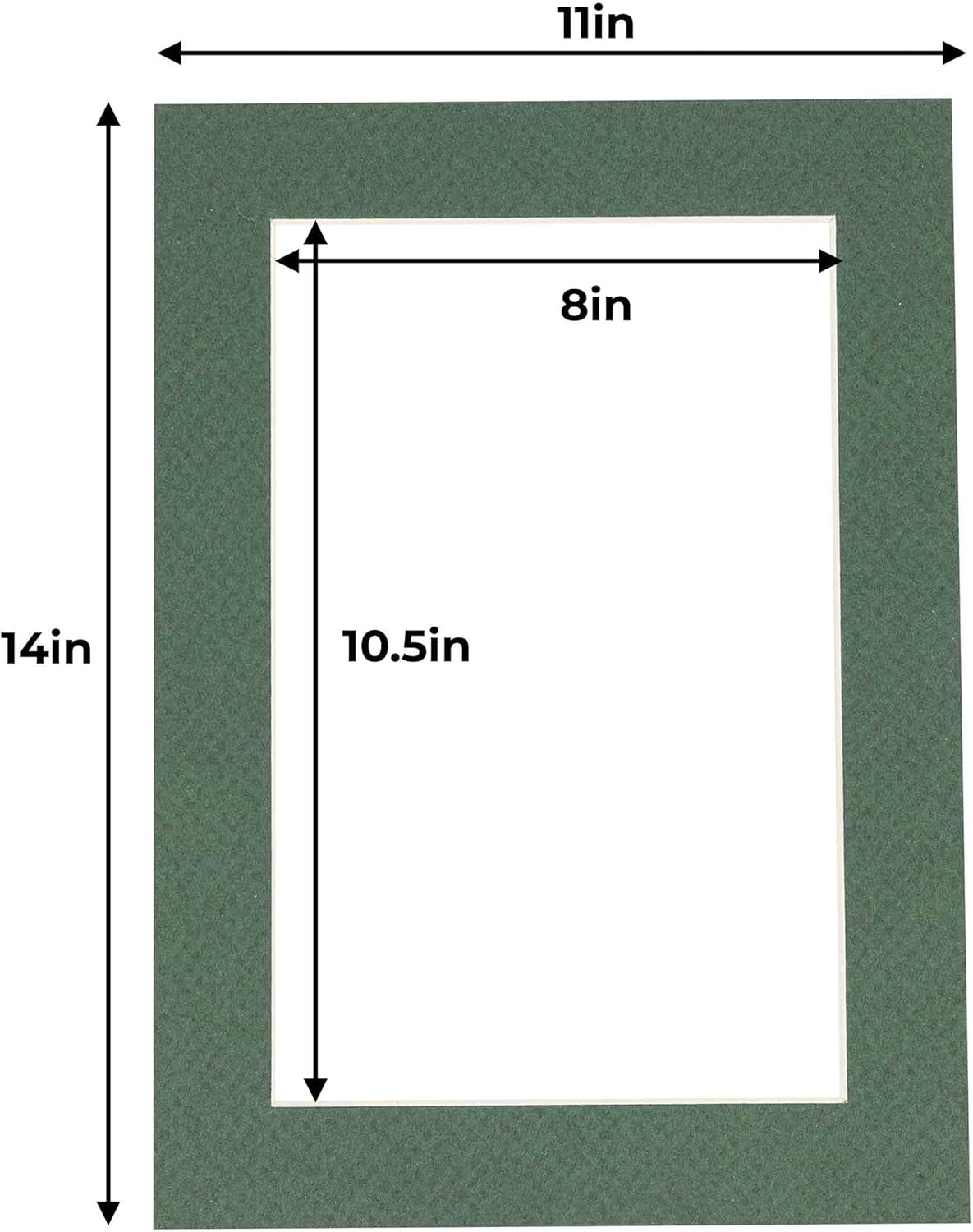11x14 Mat for 8.5x11 Photo - Precut Hunter Green Picture Matboard for Frames Measuring 11 x 14 Inches - Bevel Cut to Display Art 8.5 x 11 Inches - Acid Free ONE MAT with Backing Board & Clear Bag