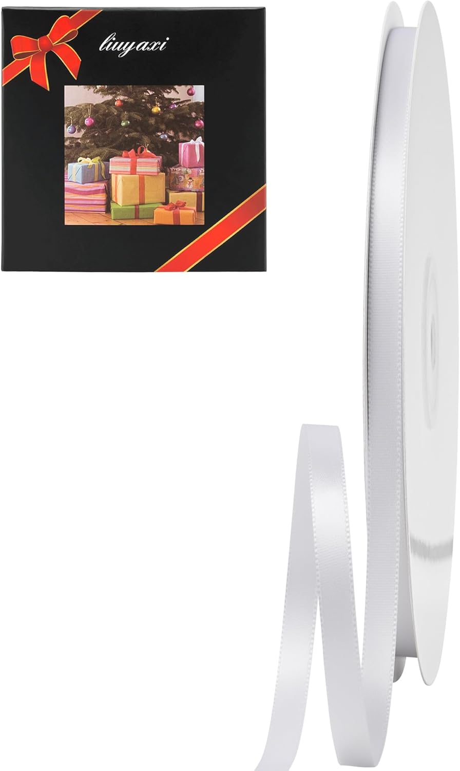 LIUYAXI White Double Faced Satin Ribbon, 1/4" X Continuous 50 Yards, Thin Ribbons Perfect for Gift Wrapping Wedding Invitation Card Tag Floral Arrangement Craft