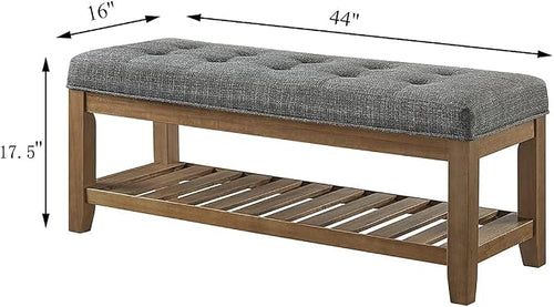 24KF Large Rectangular Upholstered Tufted Linen Fabric Ottoman Bench, Padded - Image 2