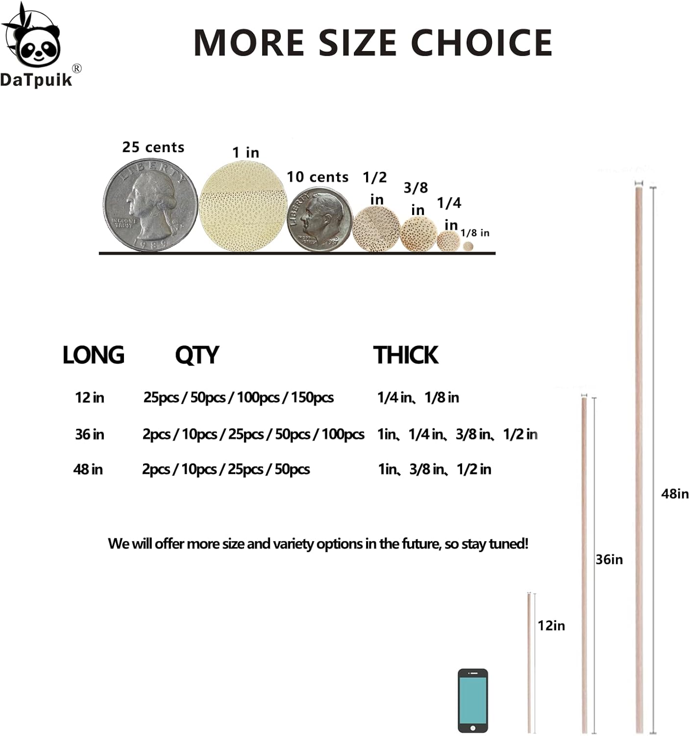 1 x 36 Inch 2 PCS Dowel Rods Wood Sticks Wooden Dowel Rods - Unfinished Bamboo Sticks - for Crafts and DIYers