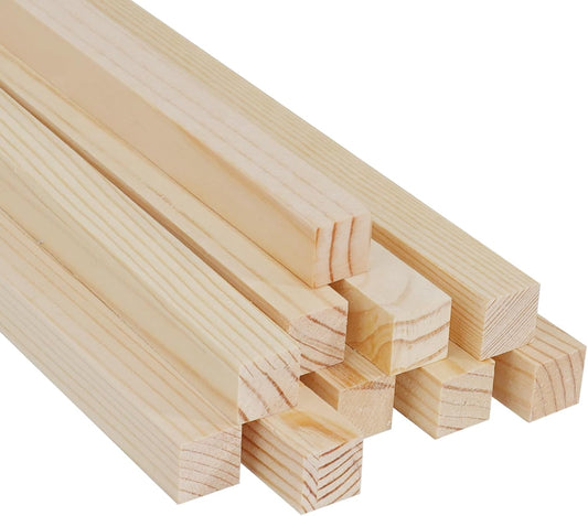 5/8" x 12" Square Wood Dowels Wooden Dowel Rods for Crafting, 10 PCS Square Wood Sticks for Crafts, Unfinished Pine Hardwood Sticks for Woodworking Models Making Dollhouses Miniatures