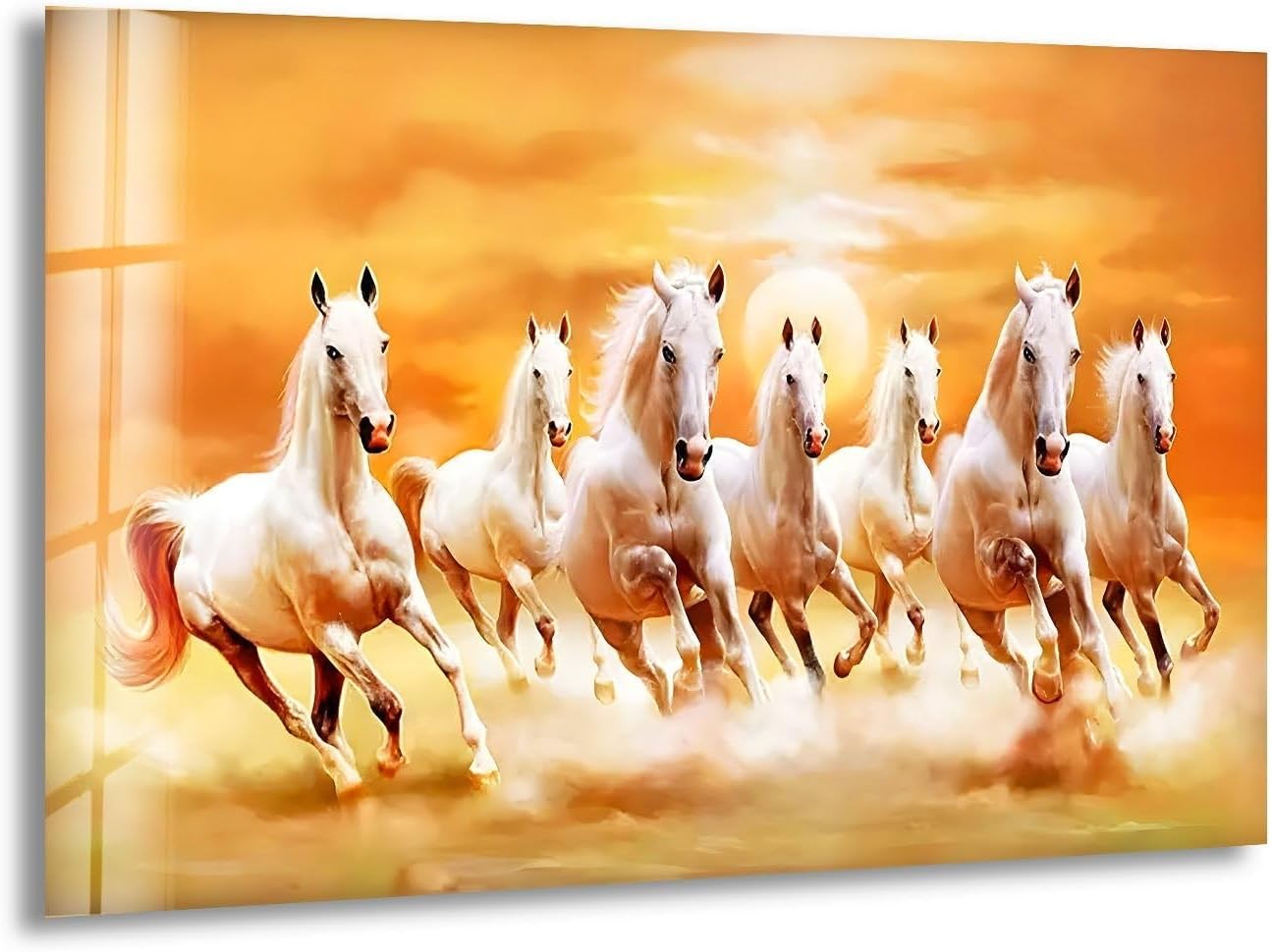My Photostation.com 43Wx27H'' White Horses Running on Sunset Glass Wall ArtTempered Glass Printing Wall Decor Large Wall Art Wall Hangings