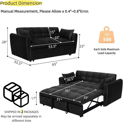 65 Inch Convertible Sleeper Sofa, 3-in-1 Sleeper Loveseat - Image 2