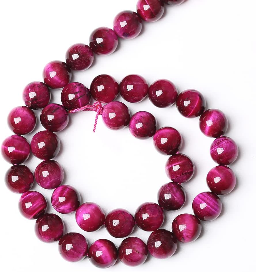 Natural Rose Red Tiger Eye Agate Stone Round Loose Beads for Jewelry Making Semi-Precious Beads DIY Bracelet Necklace 6mm 61pcs (Rose Red Tiger Eye Stone, 6mm)