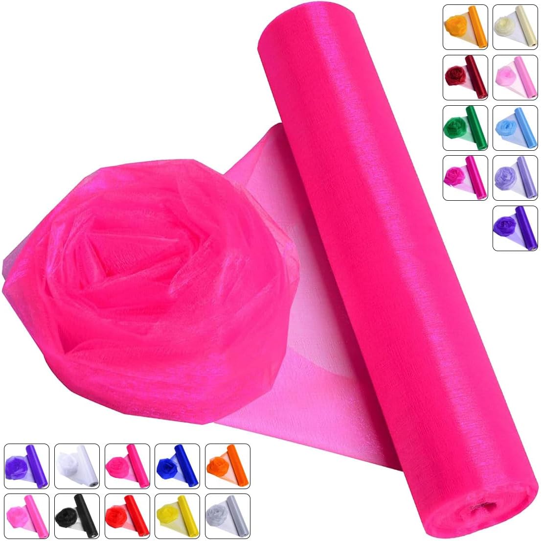 Crystal Organza Fabric Tulle - 16" by 50 Yards Sheer Fabric for Wedding Party Decoration Bridal Shower Tutu Roll Netting Spool Ribbon Wrapping (Dark Pink)