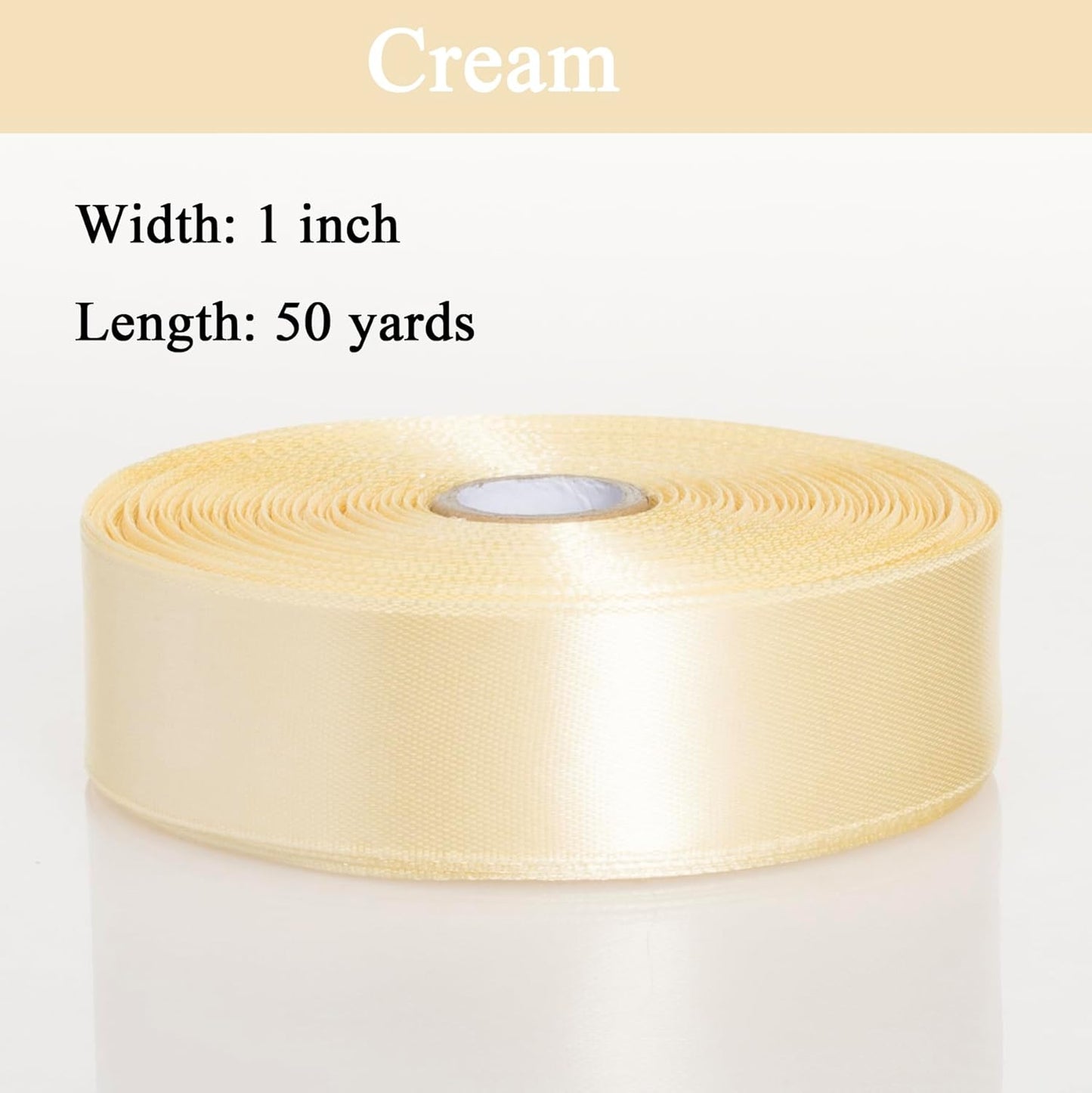 1 Inch Cream Yellow Solid Satin Ribbon, 50 Yards Craft Fabric Ribbon for Gift Wrapping Floral Bouquets Wedding Party Decoration