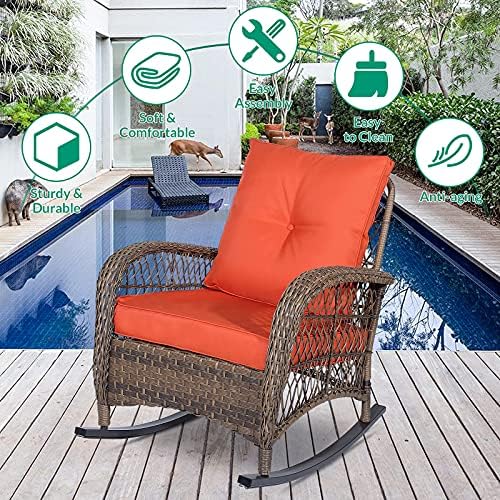 VIVIJASON 2 Piece Patio Wicker Rattan Rocker Chair, Outdoor Rattan Rocker Chair - Image 5