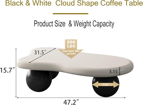 47.2” Cloud Coffee Table with 3 Ball Legs, Modern Irregular Center Table - Image 2