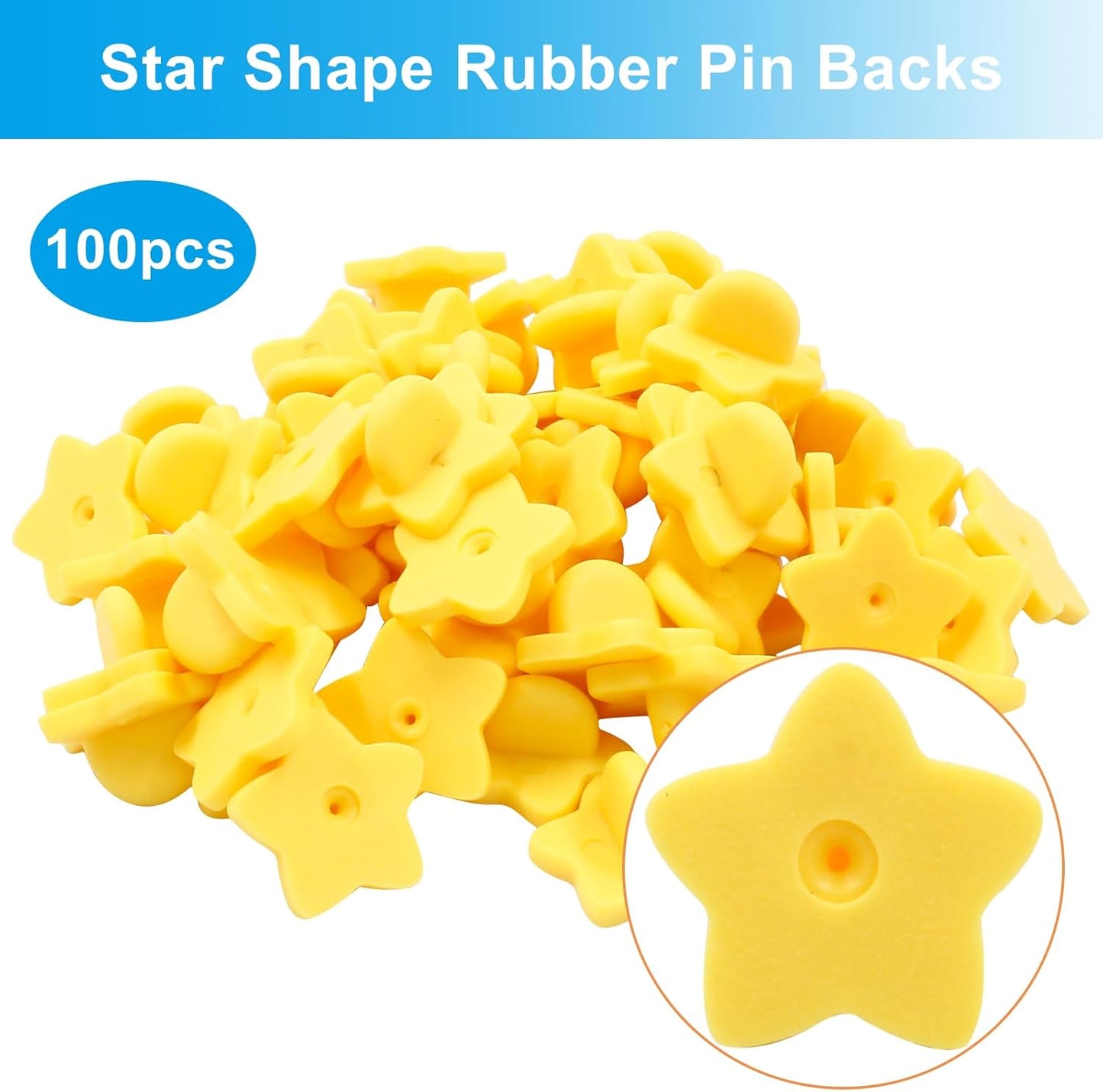 100 Pack Star Shape Rubber Pin Backs, Lapel Pin Backing Locking Pin Keepers, Brooch Holder for Uniform Badge Hat Tie（Yellow）