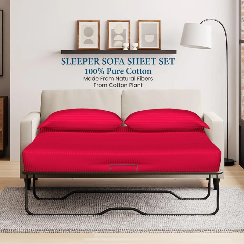 800 Series 100% Egyptian Cotton Sleeper Sofa Bed Sheet Set Stripe King Size - Image 2