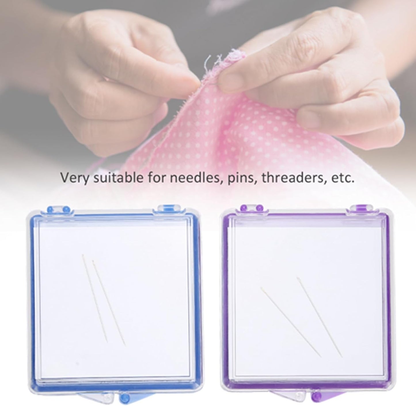 Kodrily 2Pcs Magnetic Needle Case Set, Magnetic Needle Holder with 4 Pins, 2.8x3 in Sewing Needle Case, Sewing Needle Holder, Needle Organizer for Cross Stitch Sewing Knitting