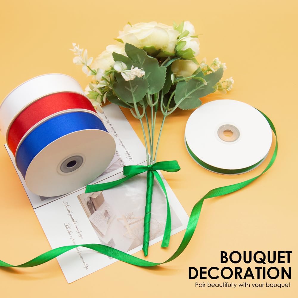 3/8" x 50 Yards Satin Ribbon - Green Silk Ribbon with Spool - Ideal for Gift Wrapping, Floral Bouquets, Crafts, Wedding Party Decorations, Christmas and Sewing Projects